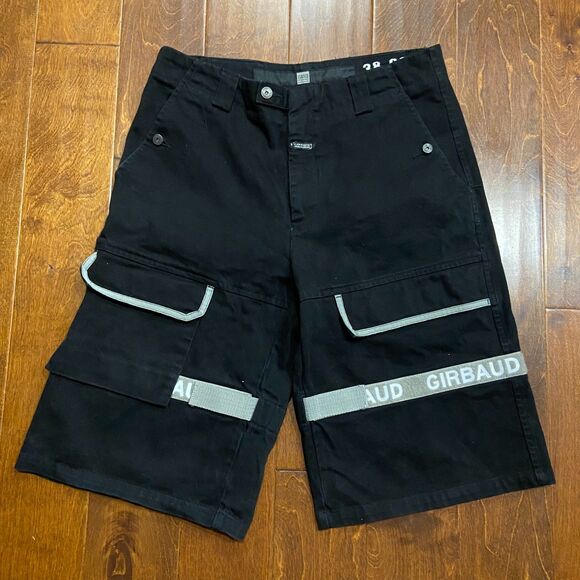 Marithe Francois Girbaud Vintage Strap Black Grey Jorts Denim Shorts Mens 34 - Picture 4 of 9